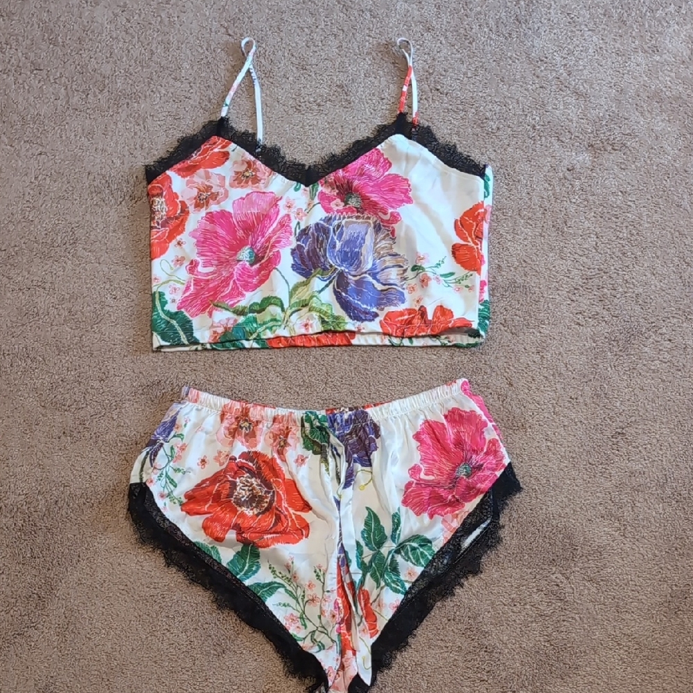 Vibrant Floral Lace Pajama Set